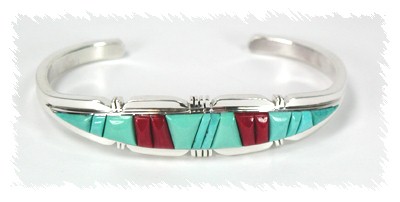 Hand made Native American Indian Navajo Sterling Silver Inlay Bracelet