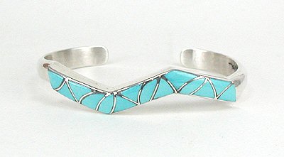 Hand made Native American Indian Jewelry; Zuni Sterling Silver and Turquoise Stacker bracelet 