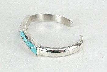 Hand made Native American Indian Jewelry; Zuni Sterling Silver and Turquoise Stacker bracelet 