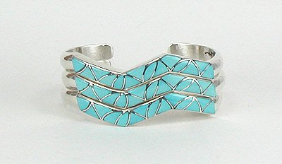 Hand made Native American Indian Jewelry; Zuni Sterling Silver and Turquoise Stacker bracelet 