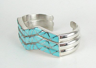 Hand made Native American Indian Jewelry; Zuni Sterling Silver and Turquoise Stacker bracelet 