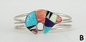 Hand made Native American Indian Jewelry; Navajo Sterling Silver and Inlay Bear bracelet by Dale Livingston
