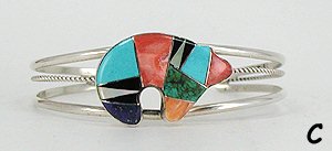 Hand made Native American Indian Jewelry; Navajo Sterling Silver and Inlay Bear bracelet by Dale Livingston