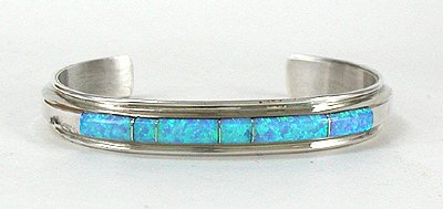 Hand made Native American Indian Jewelry; Navajo Sterling Silver and  Opal Inlay bracelet 