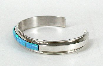 Hand made Native American Indian Jewelry; Navajo Sterling Silver and  Opal Inlay bracelet 