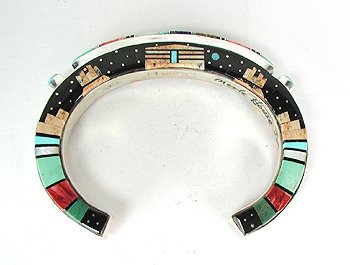 Hand made Native American Indian Jewelry; Navajo Sterling Silver and  Opal Inlay bracelet 