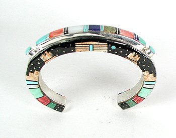 Hand made Native American Indian Jewelry; Navajo Sterling Silver and  Opal Inlay bracelet 