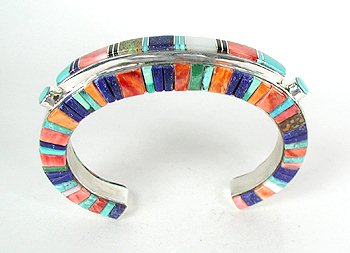 Hand made Native American Indian Jewelry; Navajo Sterling Silver and  Opal Inlay bracelet 