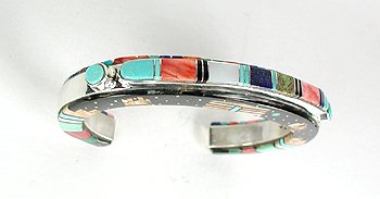 Hand made Native American Indian Jewelry; Navajo Sterling Silver and  Opal Inlay bracelet 