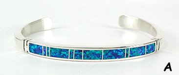 Hand made Native American Indian Navajo Sterling Silver Opal Inlay Bracelet