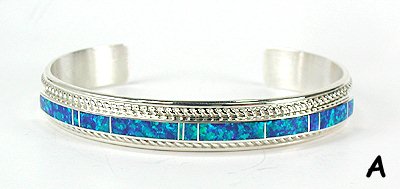 Hand made Native American Indian Navajo Sterling Silver Opal Inlay Bracelet