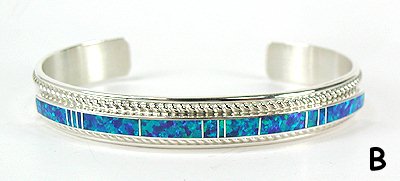 Hand made Native American Indian Navajo Sterling Silver Opal Inlay Bracelet