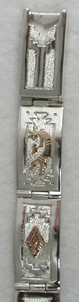 Hand made Native American Indian Jewelry; Navajo Sterling Silver Navajo Storyteller Overlay Link Bracelet
