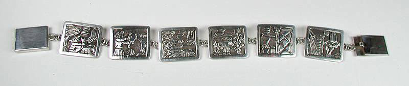 Hand made Native American Indian Jewelry; Navajo Sterling Silver link bracelet