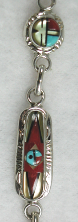 Hand made Native American Indian Jewelry; Navajo Sterling Silver Zuni link bracelet