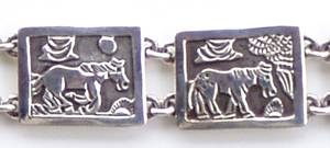 Hand made Native American Indian Jewelry; Navajo Sterling Silver link bracelet