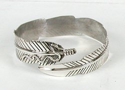 Authentic Native American sterling silver adjustable feather bangle bracelet by Navajo Ben Begaye