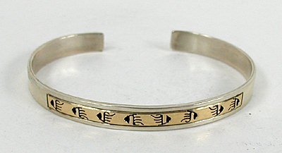 Authentic Native American Sterling Silver and Gold Bracelet by Navajo Donovan Skeets