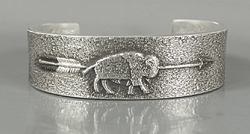 Authentic Native American Sterling Silver Tufa Cast Buffalo cuff bracelet by Navajo silversmith Darryl Dean Begay