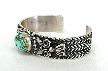 Authentic Native American Sterling Silver and Pilot Mountain turquoise bracelet by Navajo  Darrell Cadman
