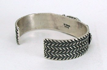 Authentic Native American Sterling Silver and Pilot Mountain turquoise bracelet by Navajo Darrell Cadman