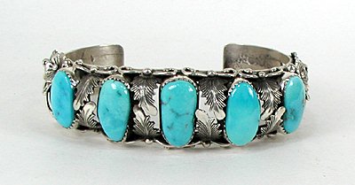 Authentic Native American Navajo Sterling Silver turquoise bracelet by Navajo Peterson Johnson