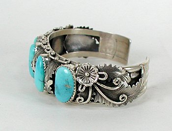 Authentic Native American Navajo Sterling Silver turquoise bracelet by Navajo Peterson Johnson