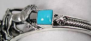 Hand made Native American Indian Jewelry; Navajo Sterling Silver horse bracelet