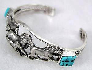 Hand made Native American Indian Jewelry; Navajo Sterling Silver and Turquoise  bracelet