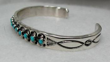 Hand made Native American Indian Jewelry; Navajo Sterling Silver and Turquoise  bracelet