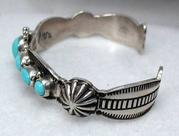 Hand made Native American Indian Jewelry; Navajo Sterling Silver and Turquoise  bracelet