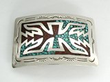 Bia Navajo Sterling Silver Turquoise Coral chip inlay Belt Buckle