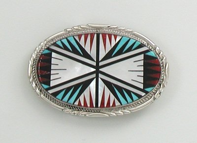 Zuni Sterling Silver Stone Inlay belt buckle