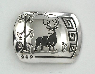 Navajo Sterling silver buck deer belt buckle