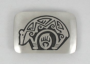 Navajo Sterling Silver Turquoise Overlay Medicine Bear belt buckle 