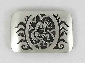 Navajo Sterling Silver Turquoise Overlay Kokopelli belt buckle 