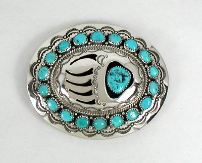 Navajo Sterling Silver Turquoise bear paw belt buckle 