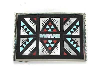 Zuni Sterling Silver Stone Inlay belt buckle