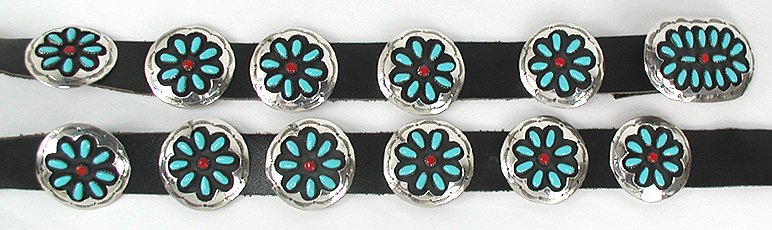 Navajo Sterling Silver turqoise coral concha belt