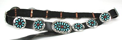 Navajo Sterling Silver turqoise coral concha belt