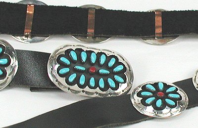 Navajo Sterling Silver turqoise coral concha belt