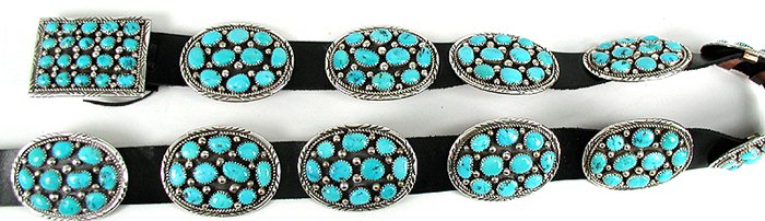 Navajo Sterling Silver turqoise coral concha belt