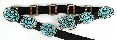 Navajo Sterling Silver turqoise coral concha belt