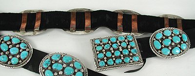 Navajo Sterling Silver turqoise coral concha belt