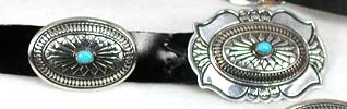 Manulito turquoise and black leather Sterling Silver Concho Belt