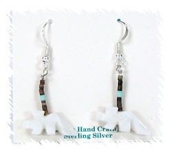 Navajo white marble wolf fetish earrings