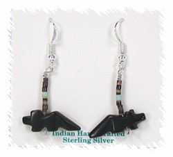 Navajo acoma jet wolf fetish earrings