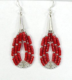 Zuni Catherdral Coral and Sterling Silver Earrings