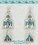 Native American Sterling Silver Peyote Bird chip inlay Earrings