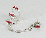 Navajo Coral and Sterling Silver Ear cuff with stud